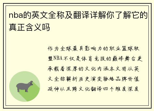 nba的英文全称及翻译详解你了解它的真正含义吗