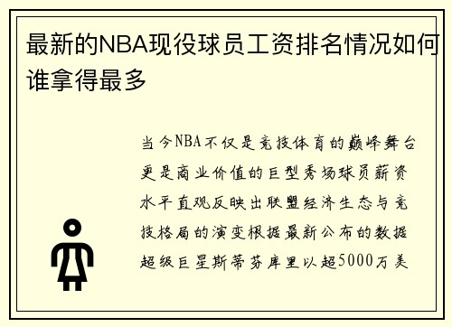 最新的NBA现役球员工资排名情况如何谁拿得最多