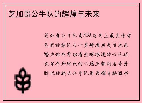 芝加哥公牛队的辉煌与未来