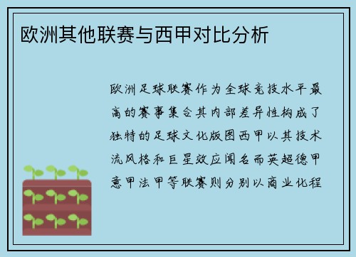欧洲其他联赛与西甲对比分析
